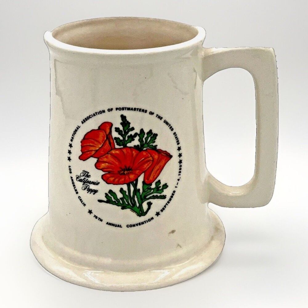 Mugs and Stuff Postmasters Convention Stein Mug California Poppy 1980 USA Cream